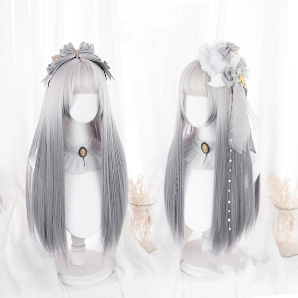 lolita gradient gray long straight wig  KF82676
