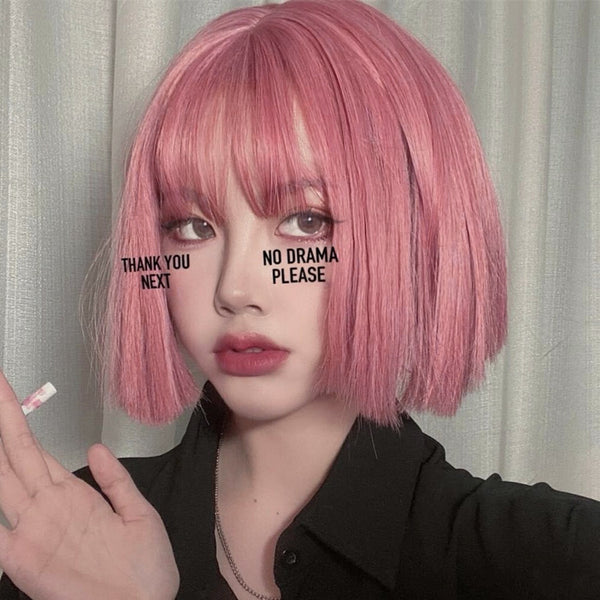 Pink Short Straight Hair Wig  KF82644