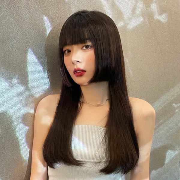 Black long straight hair wig  KF82432