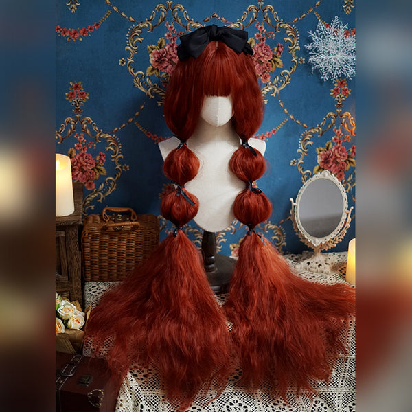 Orange red long curly wig  KF82918