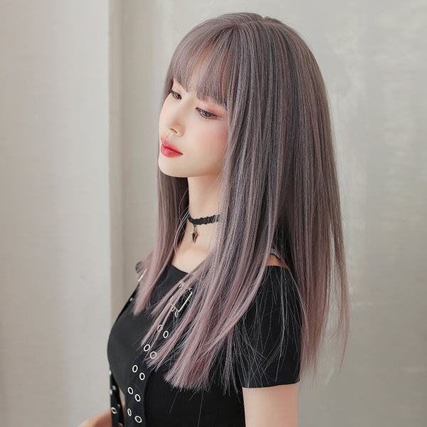 Natural gradient gray powder long wig  KF42203