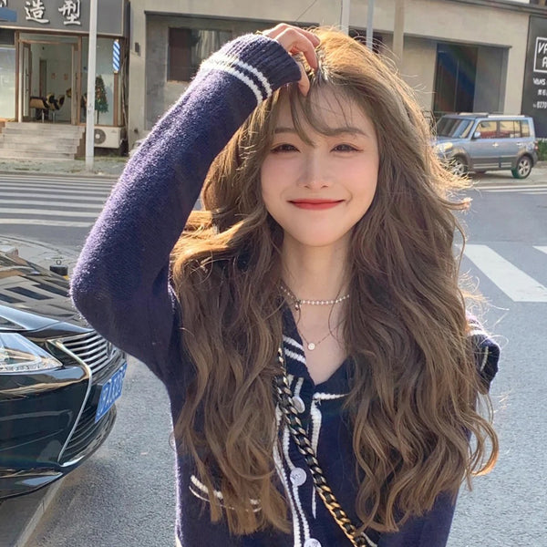 gray brown long curly hair   KF82912