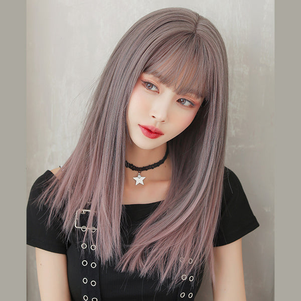Natural gradient gray powder long wig  KF42203