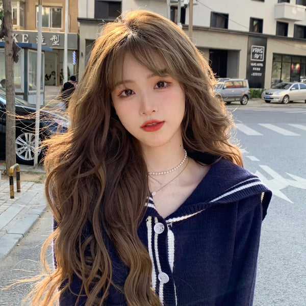 gray brown long curly hair   KF82912
