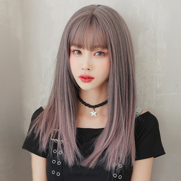 Natural gradient gray powder long wig  KF42203