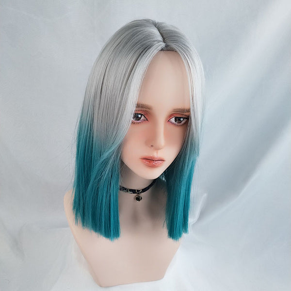 Silver green gradient wig KF81085