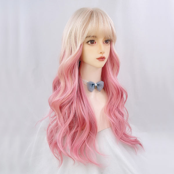 Lolita gold powder long curly hair wig KF82428