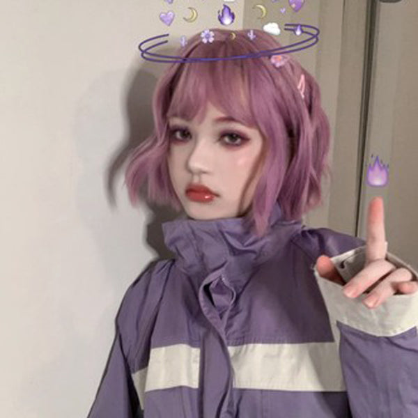 Purple short curly wig KF81395