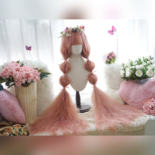 pink  long curly wig  KF82924
