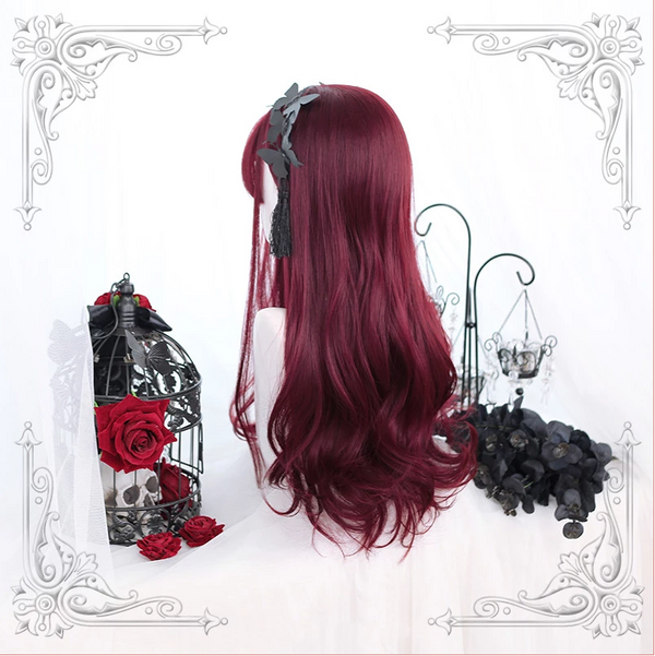 WINE RED LONG CURLY HAIG WIG KF9339