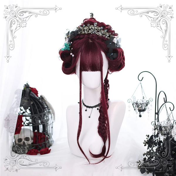 WINE RED LONG CURLY HAIG WIG KF9339