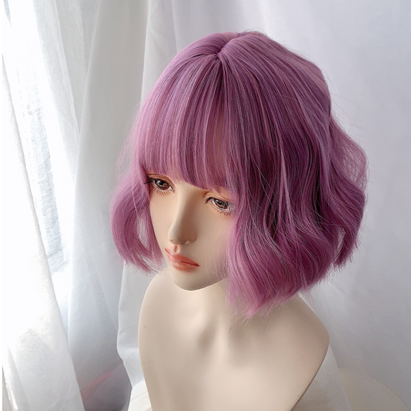 Purple short curly wig KF81395