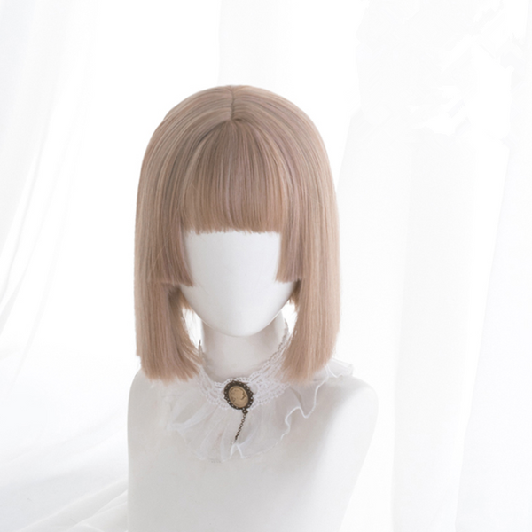 Milk tea short straight wig KF81665