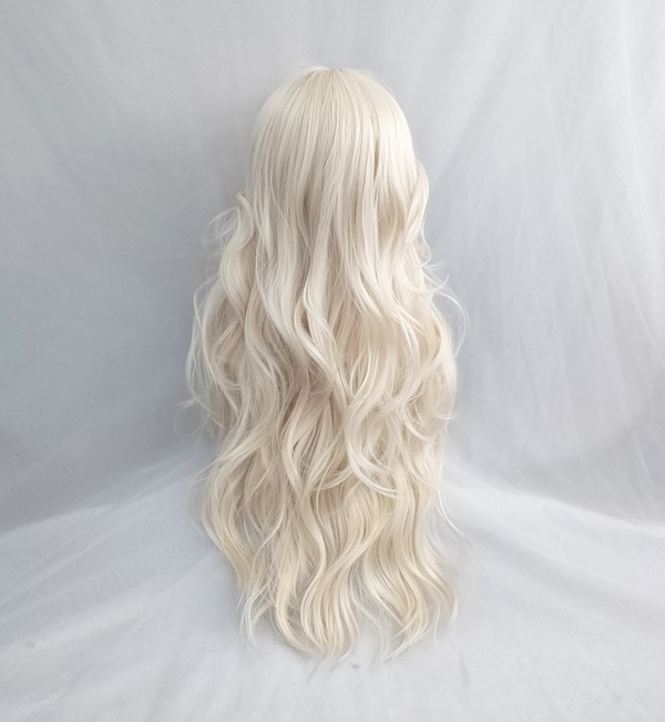Milky white golden long curly wig KF82144