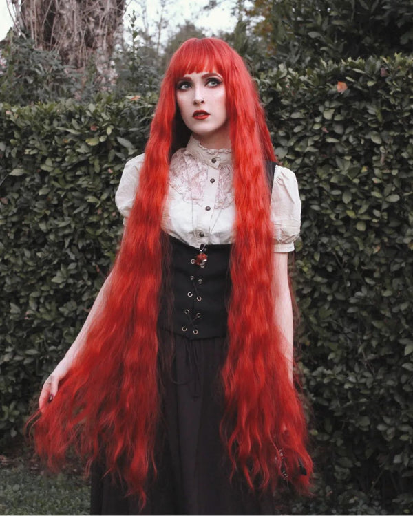 Orange red long curly wig  KF82918