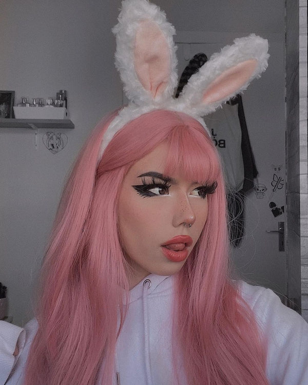 Pink long straight wig KF20152