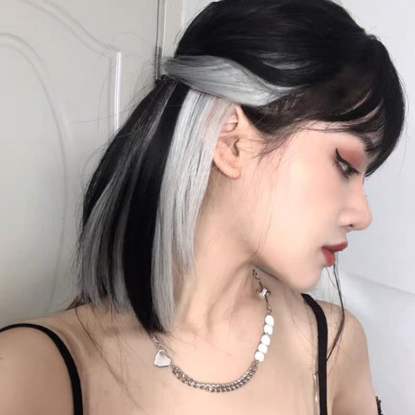 BLACK AND WHITE SHORT WIG KF83496
