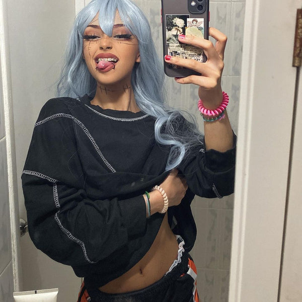 BLUE GRAY LONG STRAIGHT FLUFFY WIG KF50472
