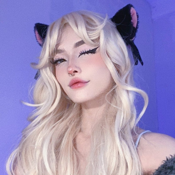 Milky white golden long curly wig KF82144
