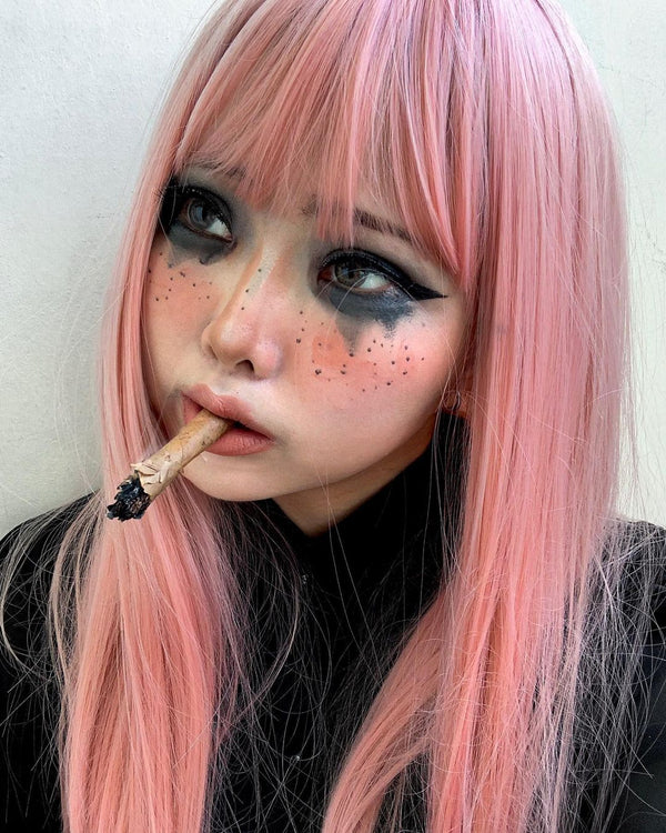 Pink long straight wig KF20152