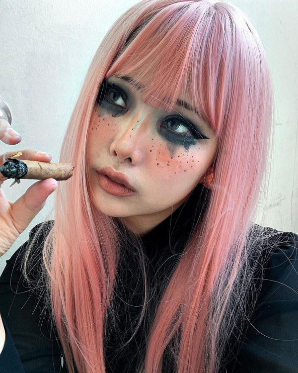 Pink long straight wig KF20152