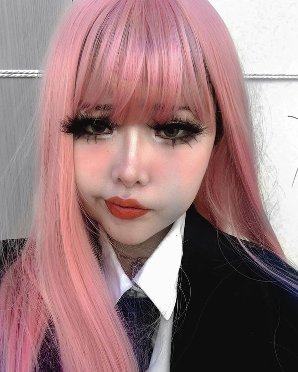 Pink long straight wig KF20152