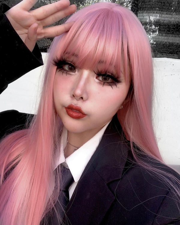 Pink long straight wig KF20152