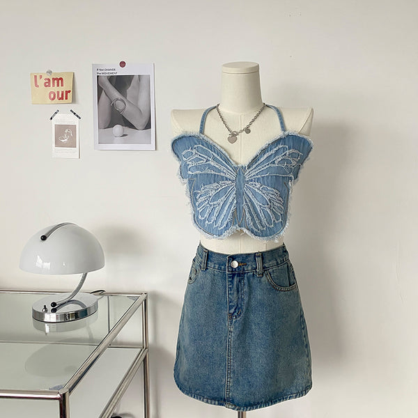 Blue butterfly camisole KF83901