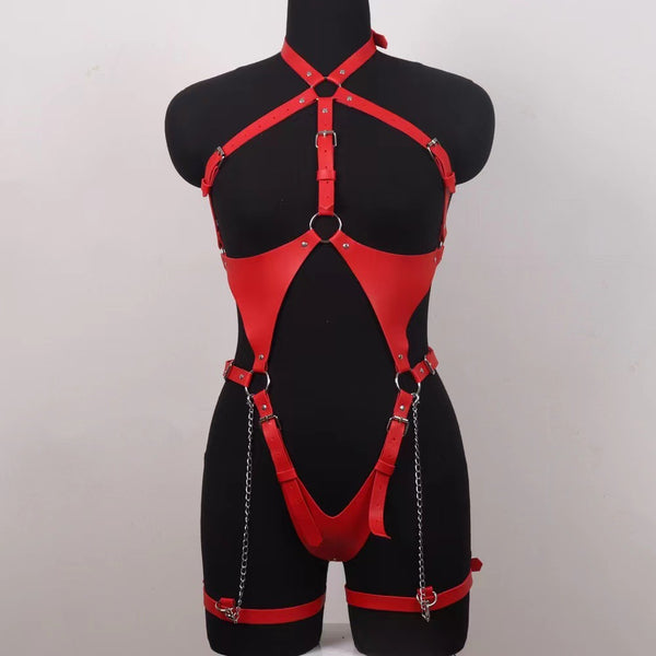 Red leather bondage suit  KF705860
