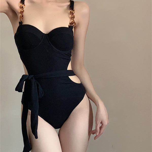 black one piece swimsuit  KF70021