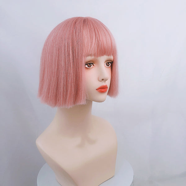 Pink short straight wig KF90500