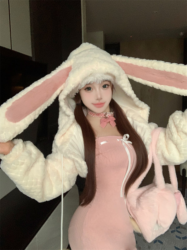 Rabbit ears hooded plush jacket  KF705733