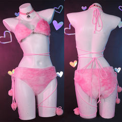 Pink plush cat cosplay  KF70451