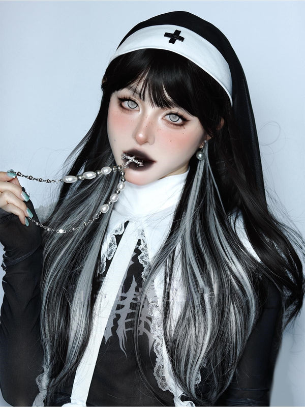 Harajuku black and white wig  KF11297