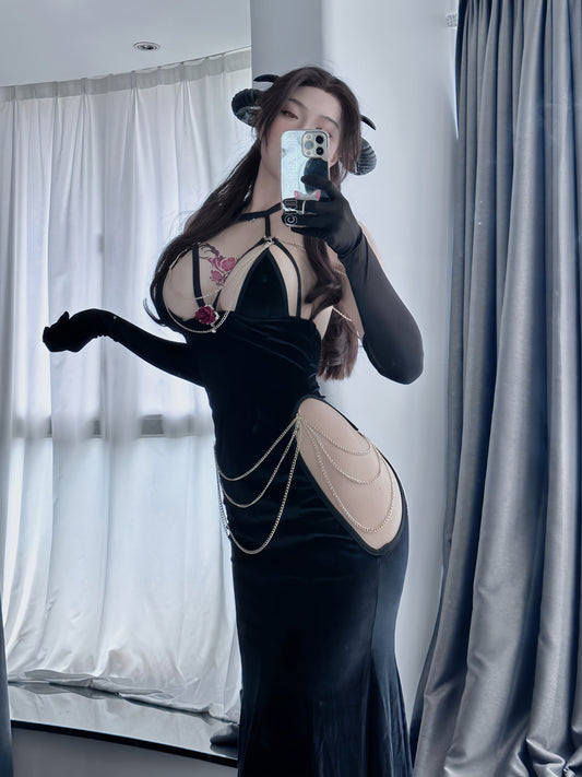 hip-revealing crotch fishtail dress   KF705727