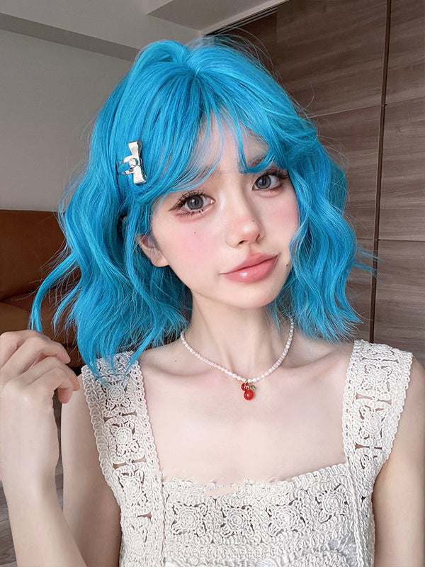 Ocean blue short curly wig  KF70161