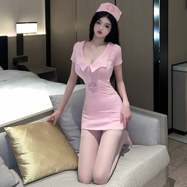 PINK/BLACK COSPLAY NURSE DRESS KF90016