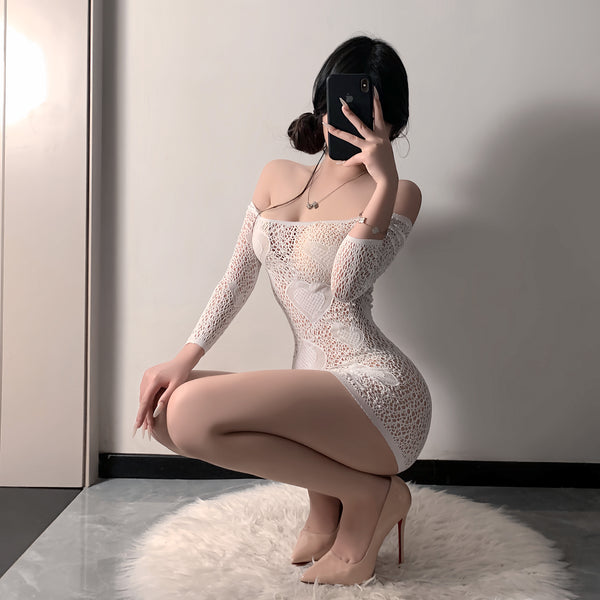 White heart mesh  dress KF14676