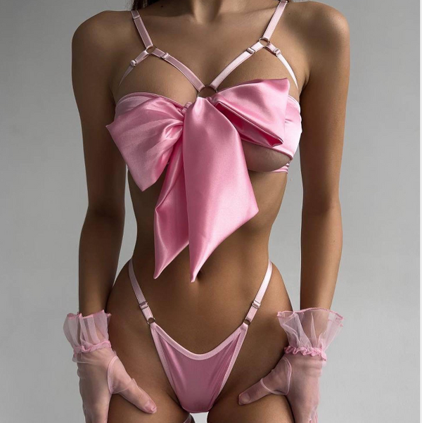 PINK/BLACK BOWKNOT UNDERWEAR SUIT KF90027