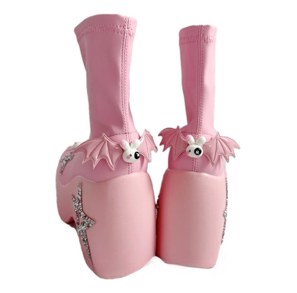 Pink Bunny Devil Wing Boots KF11042