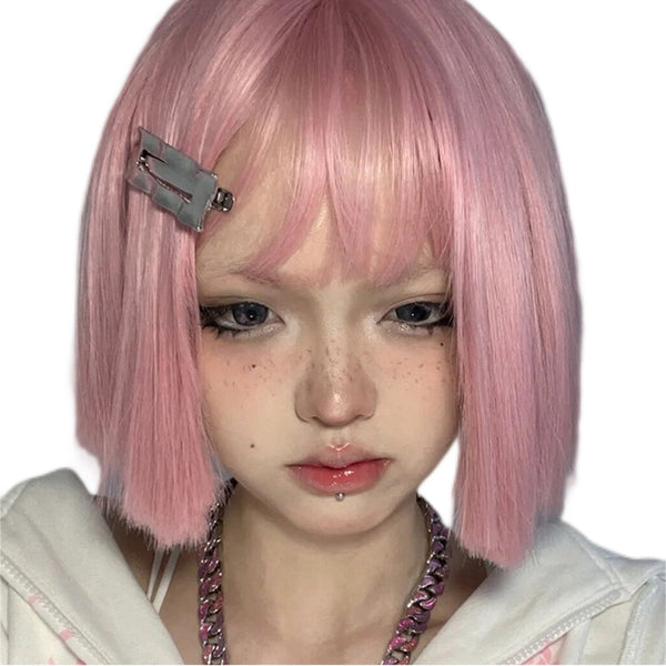 Pink short straight wig KF90500