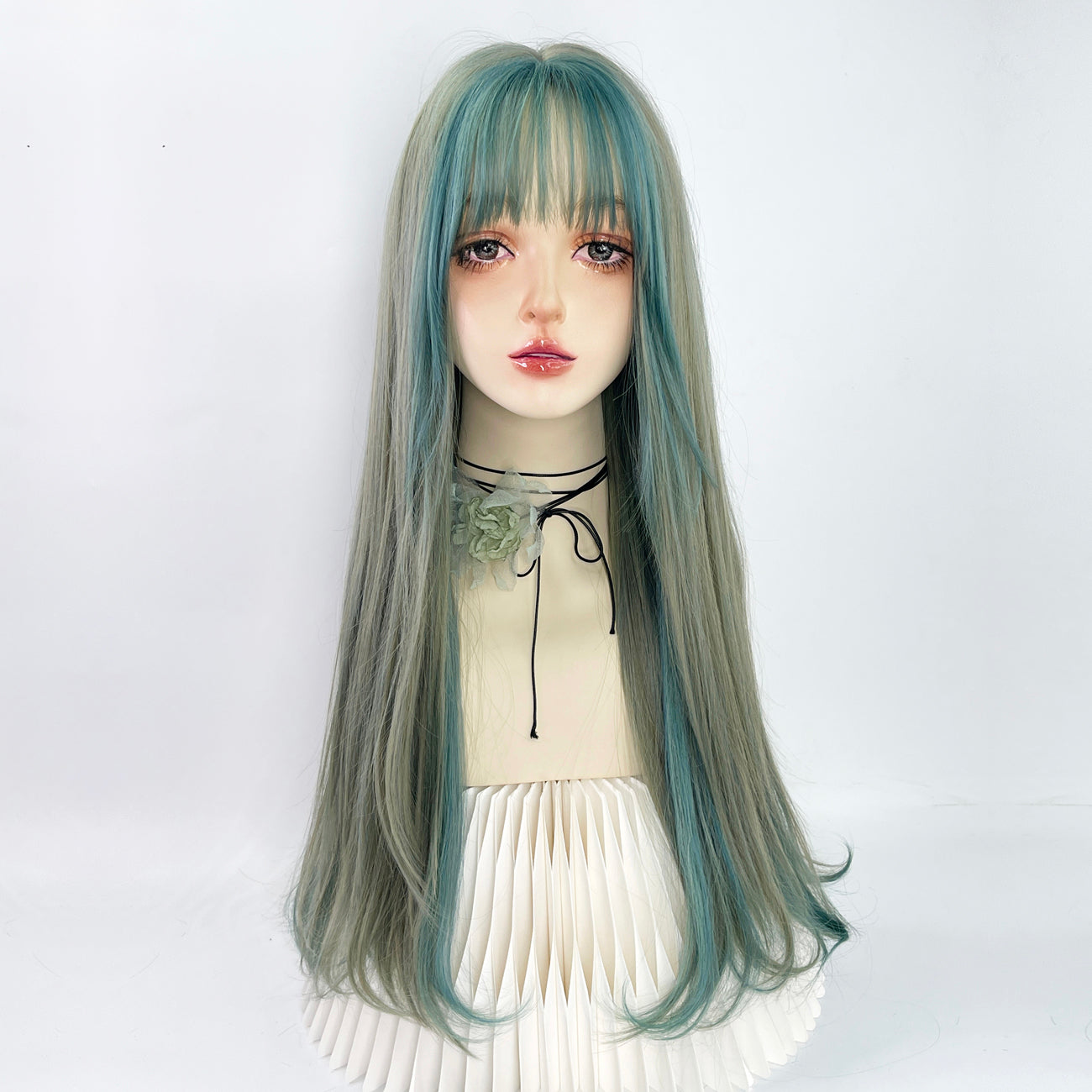 Green long roll wig KF90501