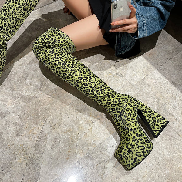 Green leopard print boots   KF705796