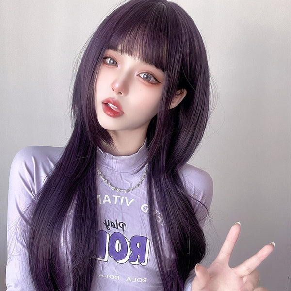 purple long straight hair wig  KF70167
