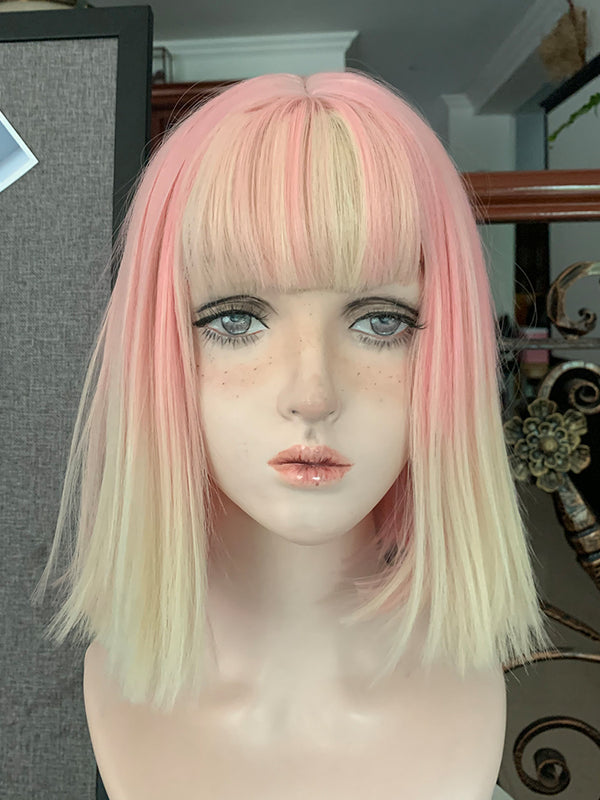 Pink gradient white wig KF11226