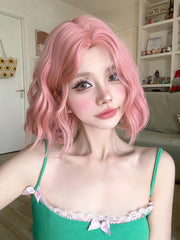 pink short curly wig  KF70157