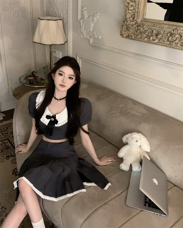 CUTE GREY TOPS + SKIRT  SUIT KF83915