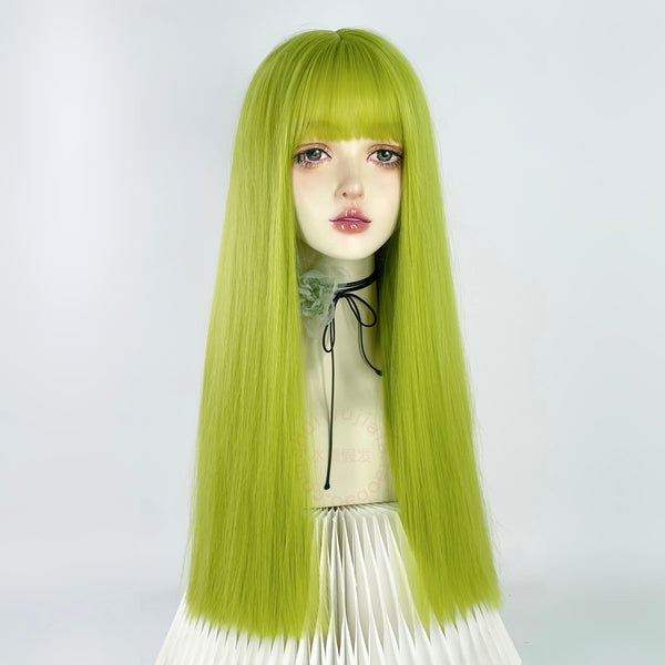 Green long straight wig KF81193