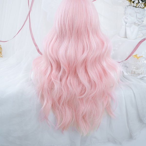 Pink long curly wig KF81461