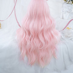 Pink long curly wig KF81461